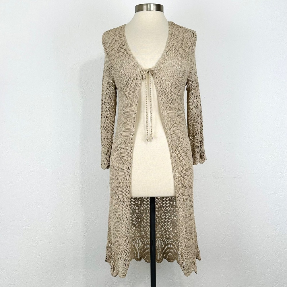 Boho Chic Fairy Crochet Knit Duster Cardigan Sz Small Longline Heavy Butter Soft